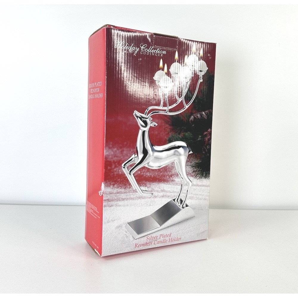 NIB Silver‎ Plated Reindeer Candle Holder Holiday Collection by Godinger 12"